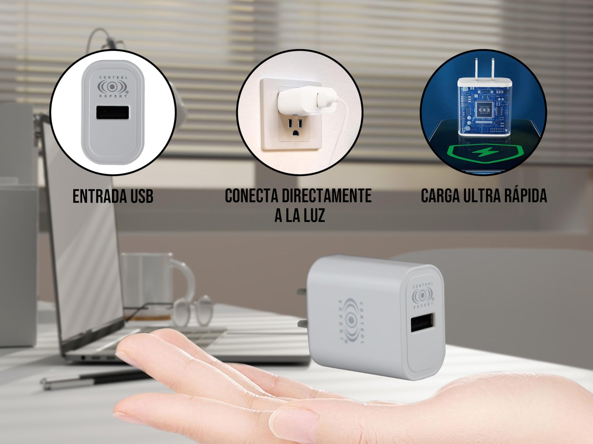 CONTROL EXPERT Combo Cargador Carga Rapida USB a Tipo C 2.4 A Cable 1 Metro (Blanco)