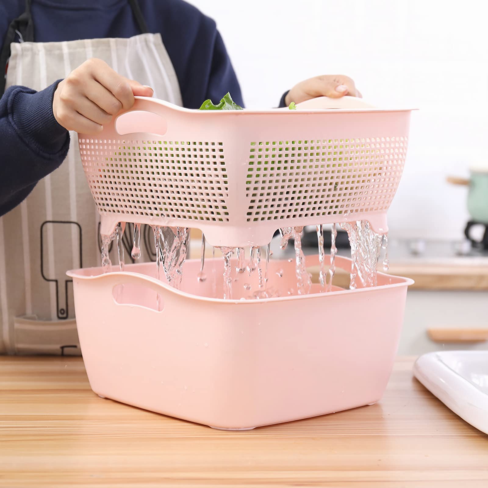 Cesta de lavado - Colador de cocina multifunción de plástico, colador de cocina grande, cesta de colador de 11.6 pulgadas