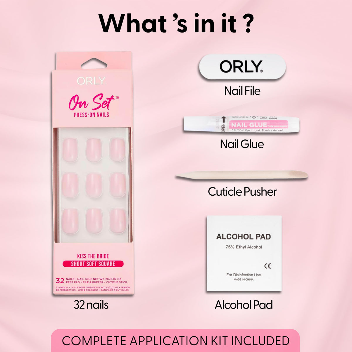 ORLY Press On Nails | Almond, Square, French Tip, Short, Long Designs (Kiss the Bride (Short Soft Square))