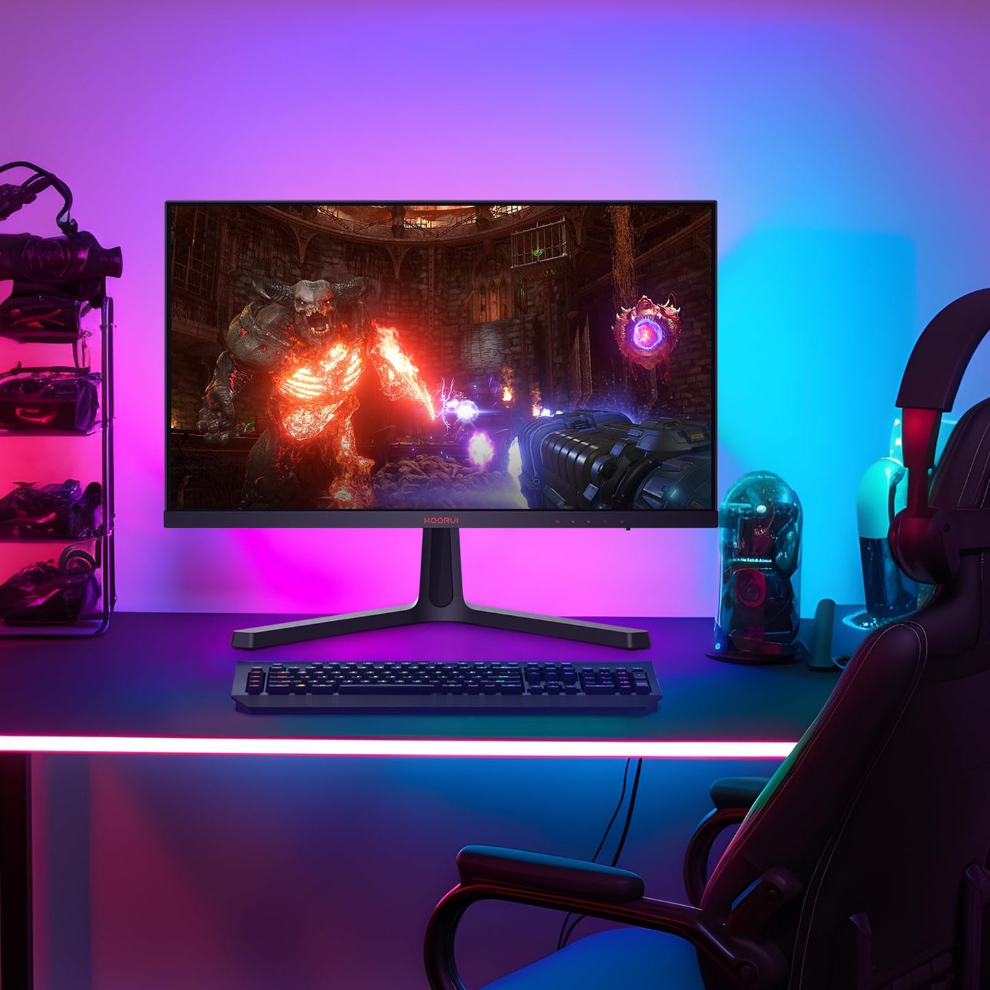 KOORUI - 24E4 Monitor de Juegos, de 24 Pulgadas, FHD 1920 x 1080,1 ms 165 Hz, AdaptiveSync Technology, 85% DCI-P3 / 99% sRGB, de Clase sin Marco, HDMI/DP, Color Negro