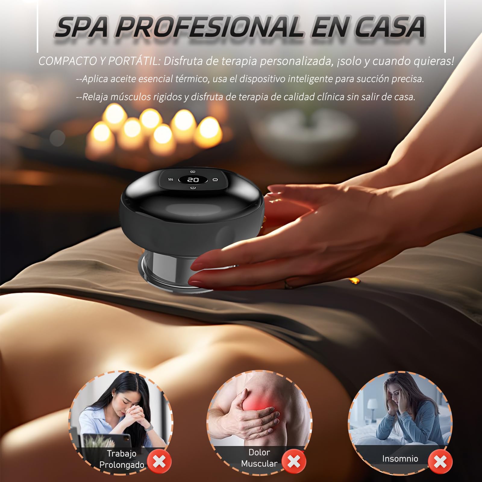 Juego de Terapia de Ventosas Eléctricas con 3 Ventosas reemplazable,Máquina de Ventosas Dinámica Inteligente 5 en 1 con Compresa Caliente de Luz Roja,Control Remoto Inalámbrico,12 niveles de temperatura y succión