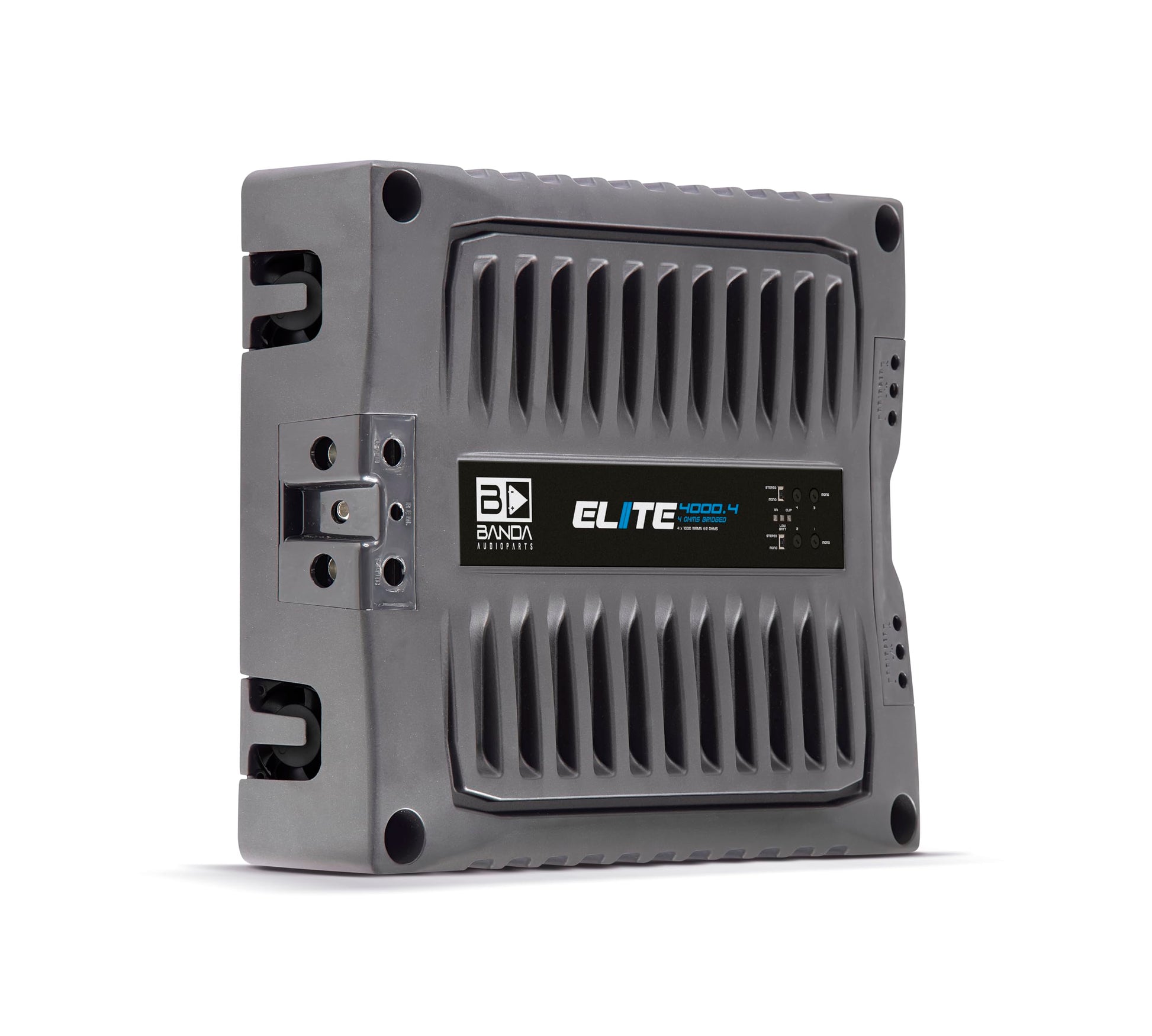 BANDA Audioparts ELITE4000.42OHMS 4 canales 1000 vatios máximo @ 2 ohmios amplificador de audio para coche con filtro de paso alto y filtro de paso bajo, negro - 4000.42OHM