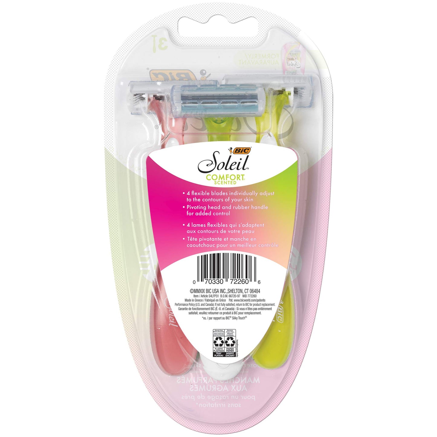 BIC Soleil Bella Sun-Twist Scented Women's 4 Blade Disposable Razor, 3-Count