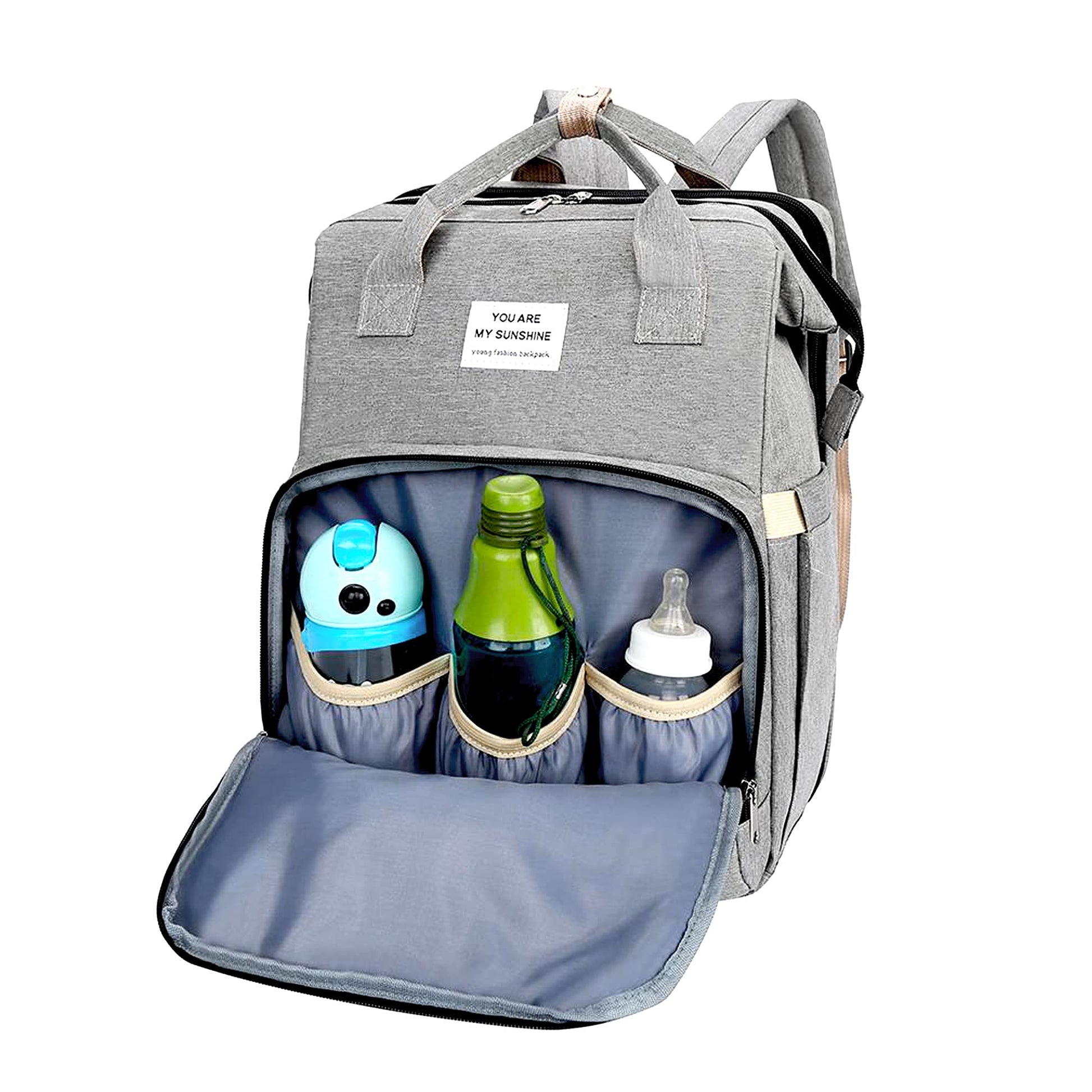 Zen Zen Pañalera Moderna Mochila Impermeable Térmica Con Puerto USB Funda Para Biberón Agujero Para Audífonos Diseño Antirrobo (Gris)