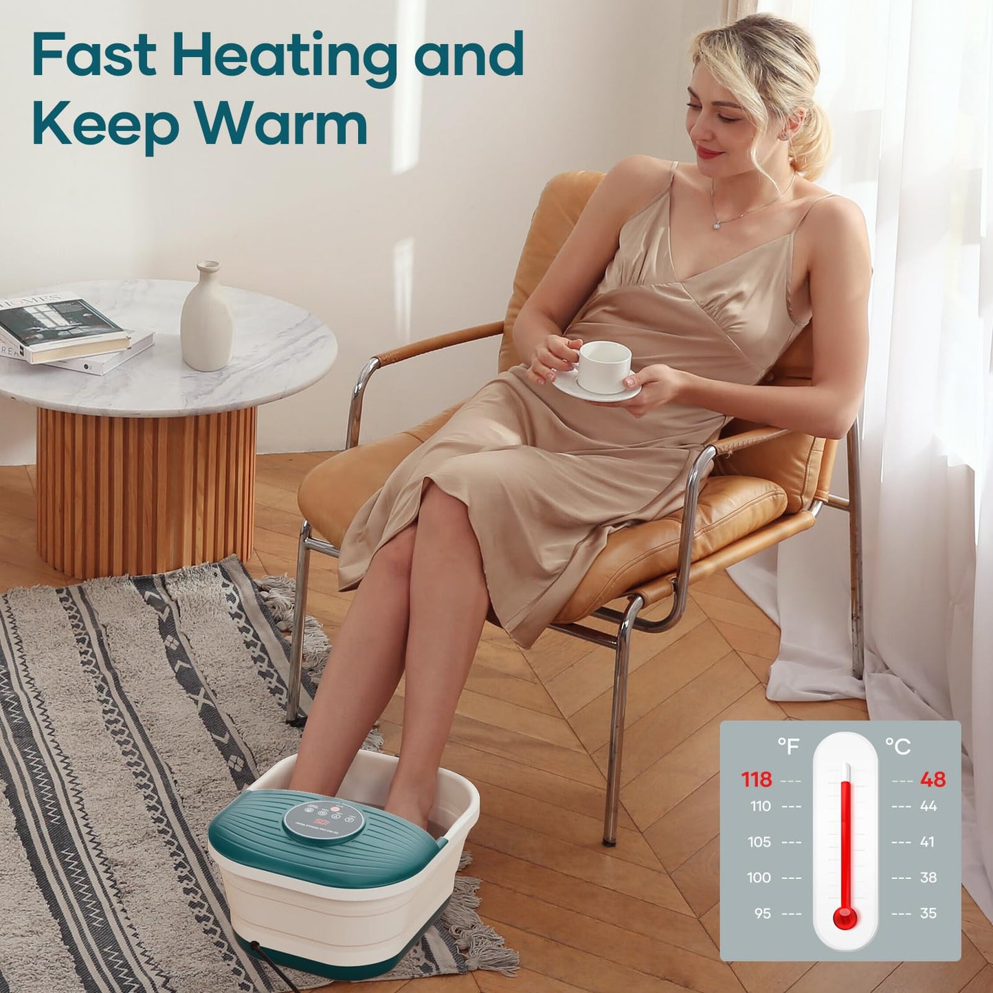 Masajeador Plegable de Spa con Calor Ajustable y Rodillos de Masaje para Pies en Casa