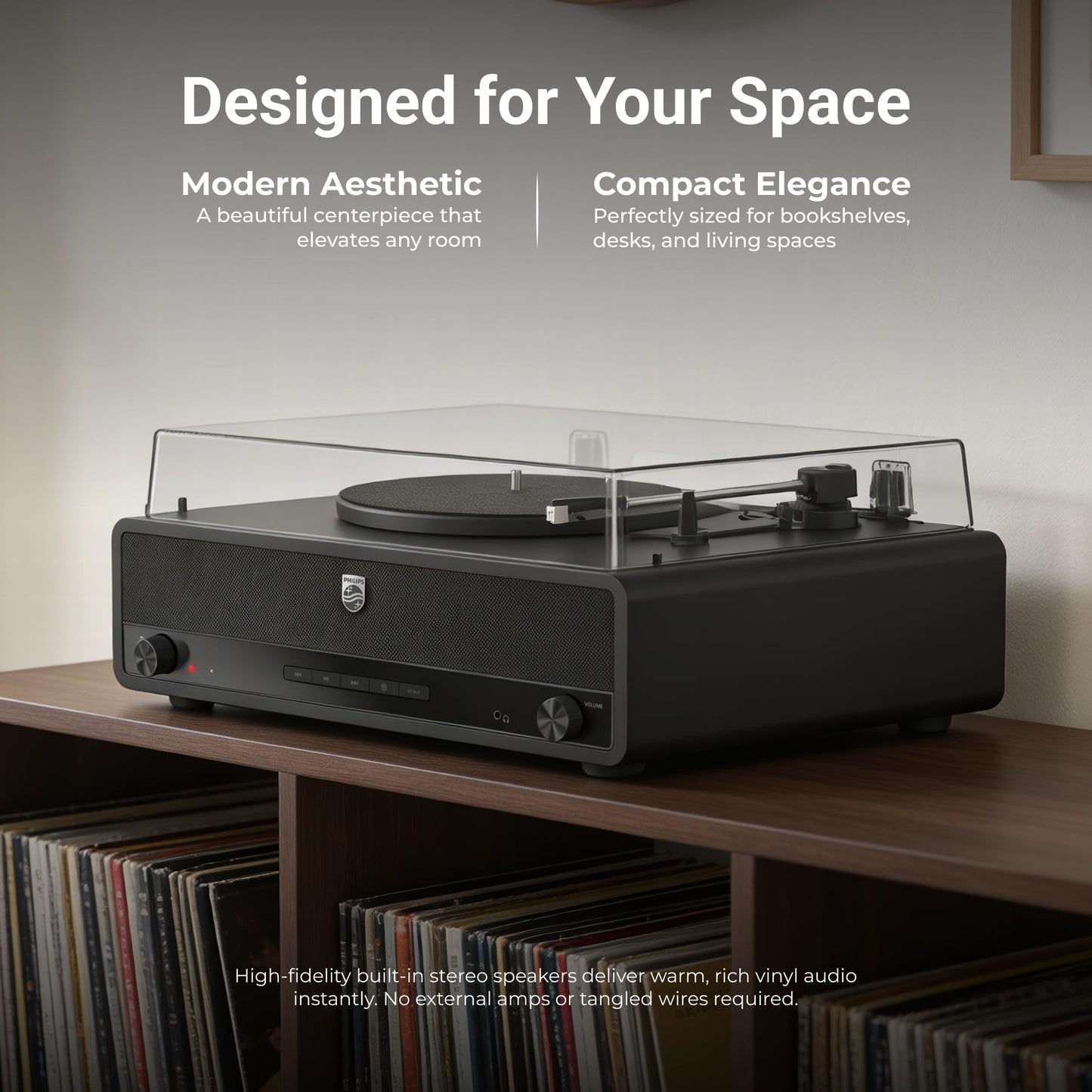 Philips Reproductor de grabación de tocadiscos Bluetooth todo en uno con altavoces integrados, reproductor de vinilo de 3 velocidades, lápiz Audio-Technica, entrada y salida de transmisión inalámbrica