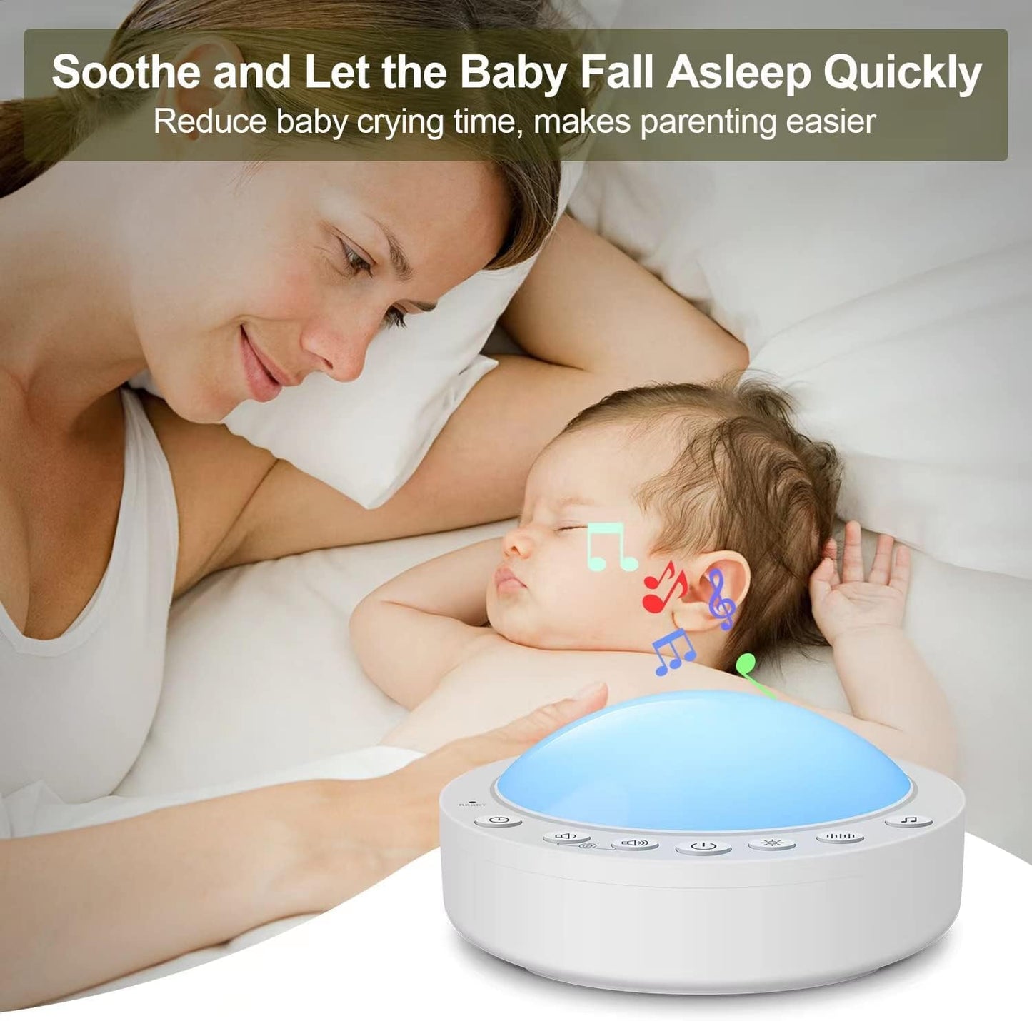 HoaBoly Máquina De Ruido Blanco Para Bebés, Máquina De Sonido Portátil Con Luz Nocturna, 16 Sonidos Relajantes Y Función De Memoria, Clip Seguro Para Bebés Y Bloqueo Para Niños, Recargable Por Usb Par