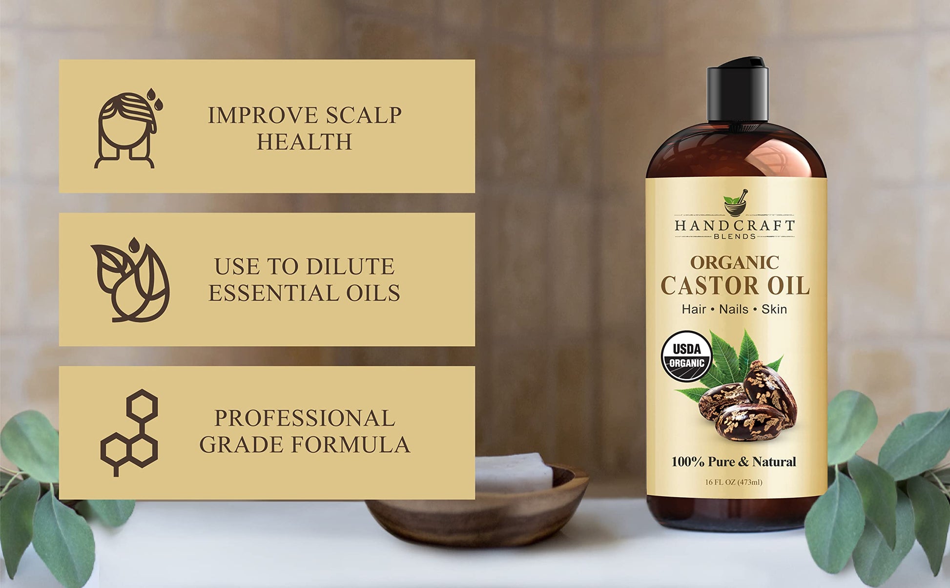 Aceite de Ricino Orgánico Puro 16 oz. para Nutrir Cabello y Piel - Oferta Especial - Productos Naturales de Belleza