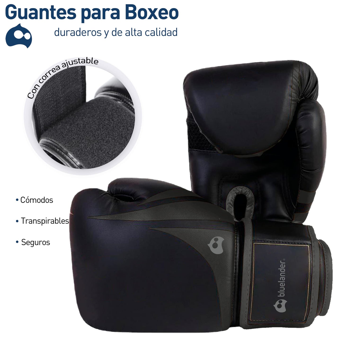 Bluelander Guantes de Boxeo 16 Oz, Ideal para Hombres y Mujeres, Guantes para Box, con Protector Bucal, Entremaniento, Absorción de Impactos y Correa de Velcro para Kickboxing y MMA