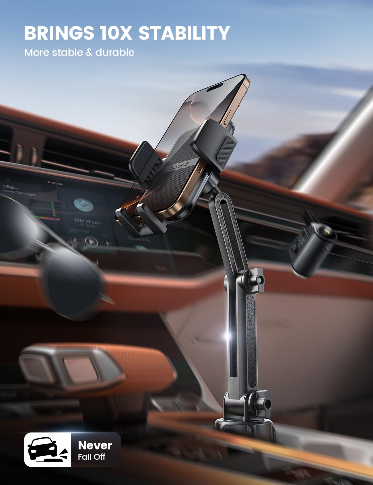 Lamicall Soporte Celular Auto Portavasos - [Fundas Gruesos Amigables] Cuello más Largo Ajustable, Base Celular Automovil, Porta Celular Carro Camión para iPhone, Samsung, 4-7" Inches Celular