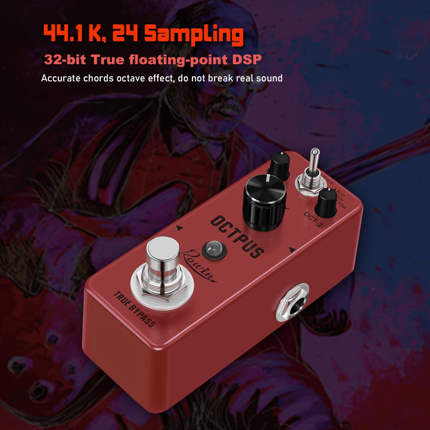 Rowin - Pedal de efectos de guitarra de octava polifónico mini digital con true bypass y 11 modos diferentes de octava LEF-3806