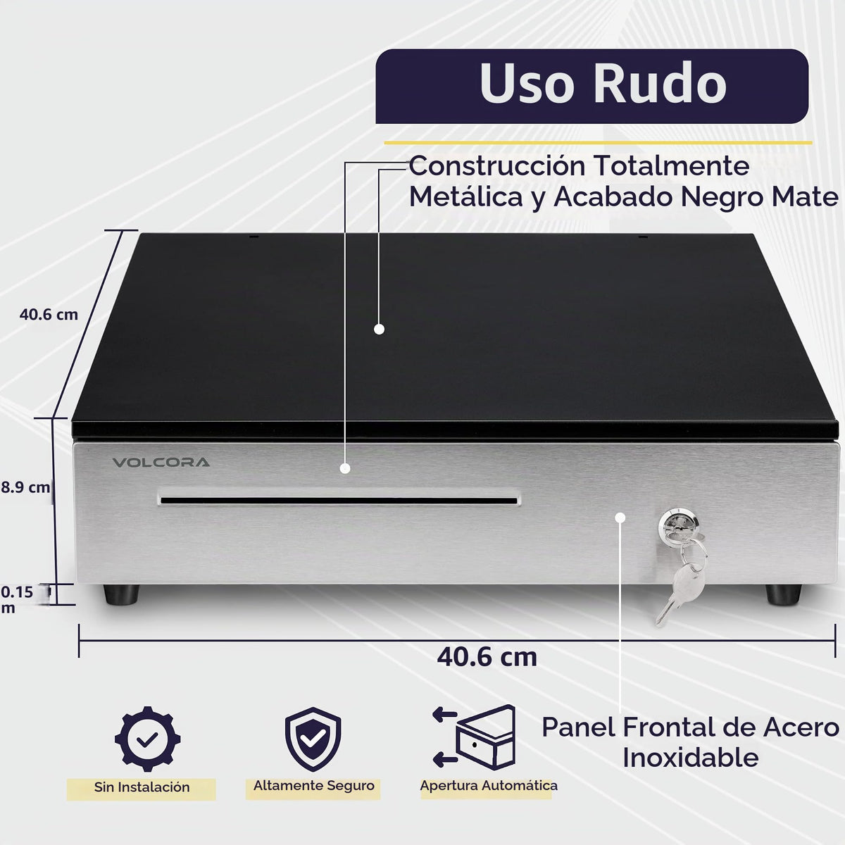 Cajón Registradora Volcora Acero Inoxidable 16 Pulgadas con Bandeja Extraíble y Cerradura de Llave RJ11/RJ12 para Sistema POS