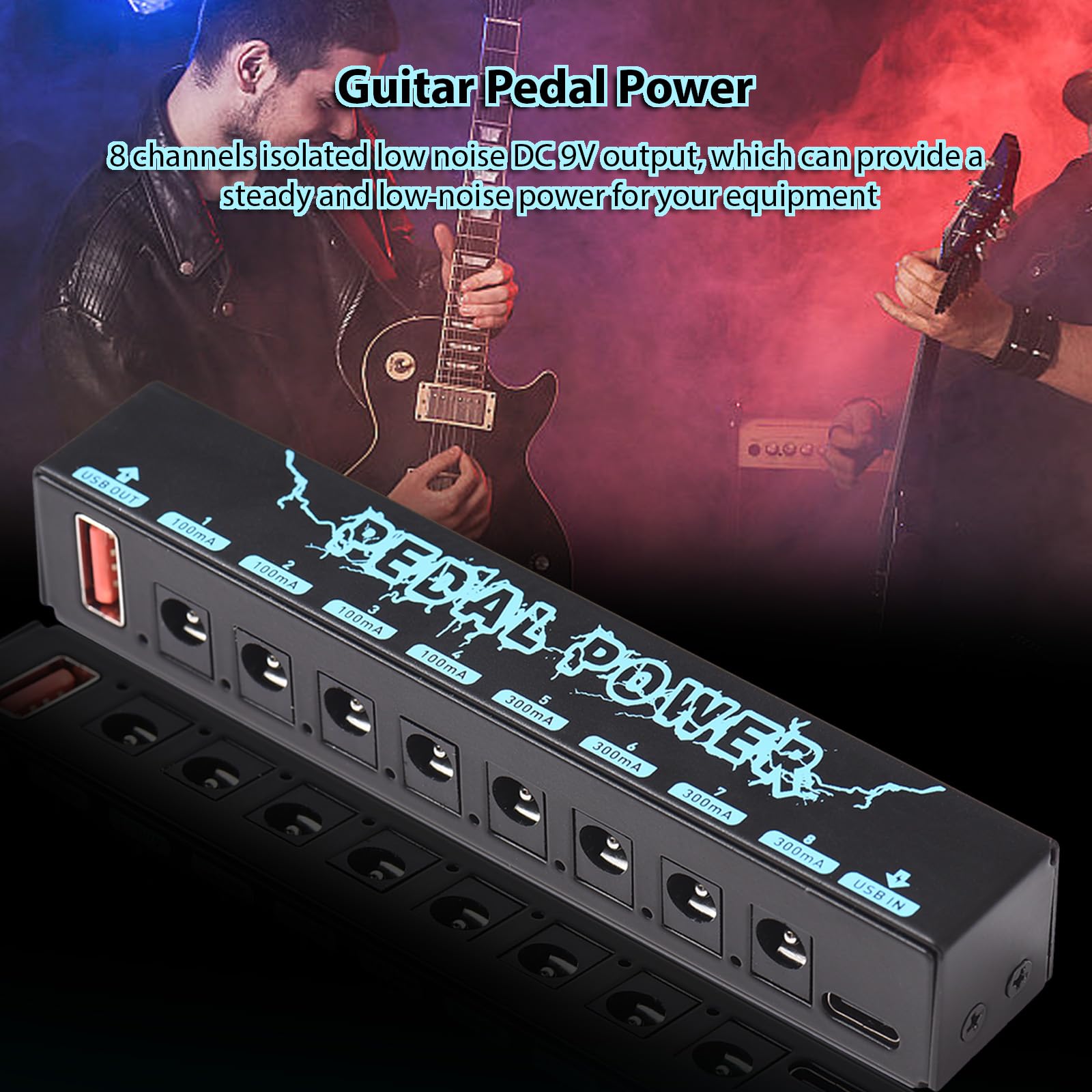 Pedal de Guitarra Power Guitar Effector Negro con Salidas DC Aisladas y USB