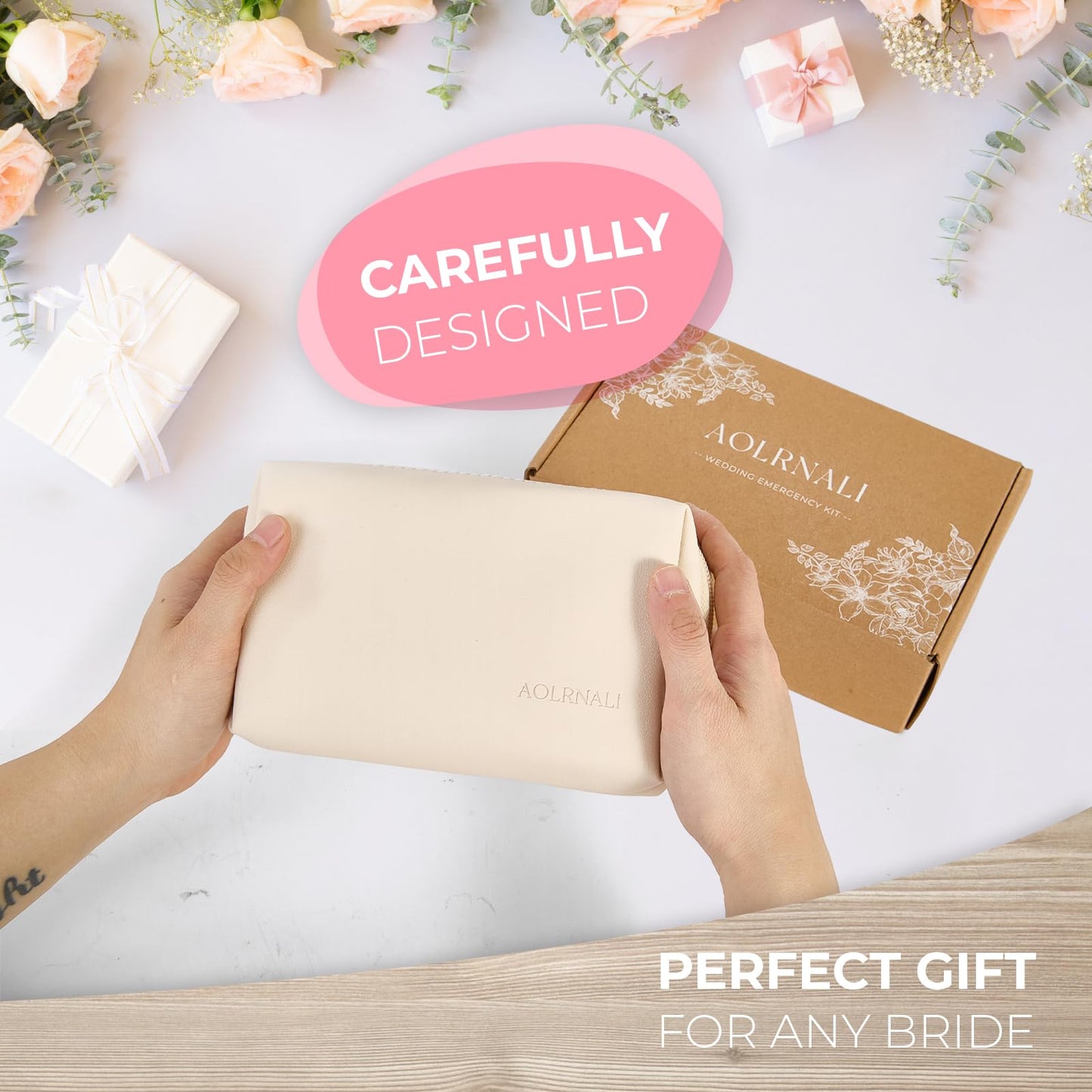 AOLRNALI - Kit de emergencia para novia para el día de la boda, esencial para boda, juego de supervivencia para novia del equipo, kit de viaje imprescindible con bolsa de maquillaje