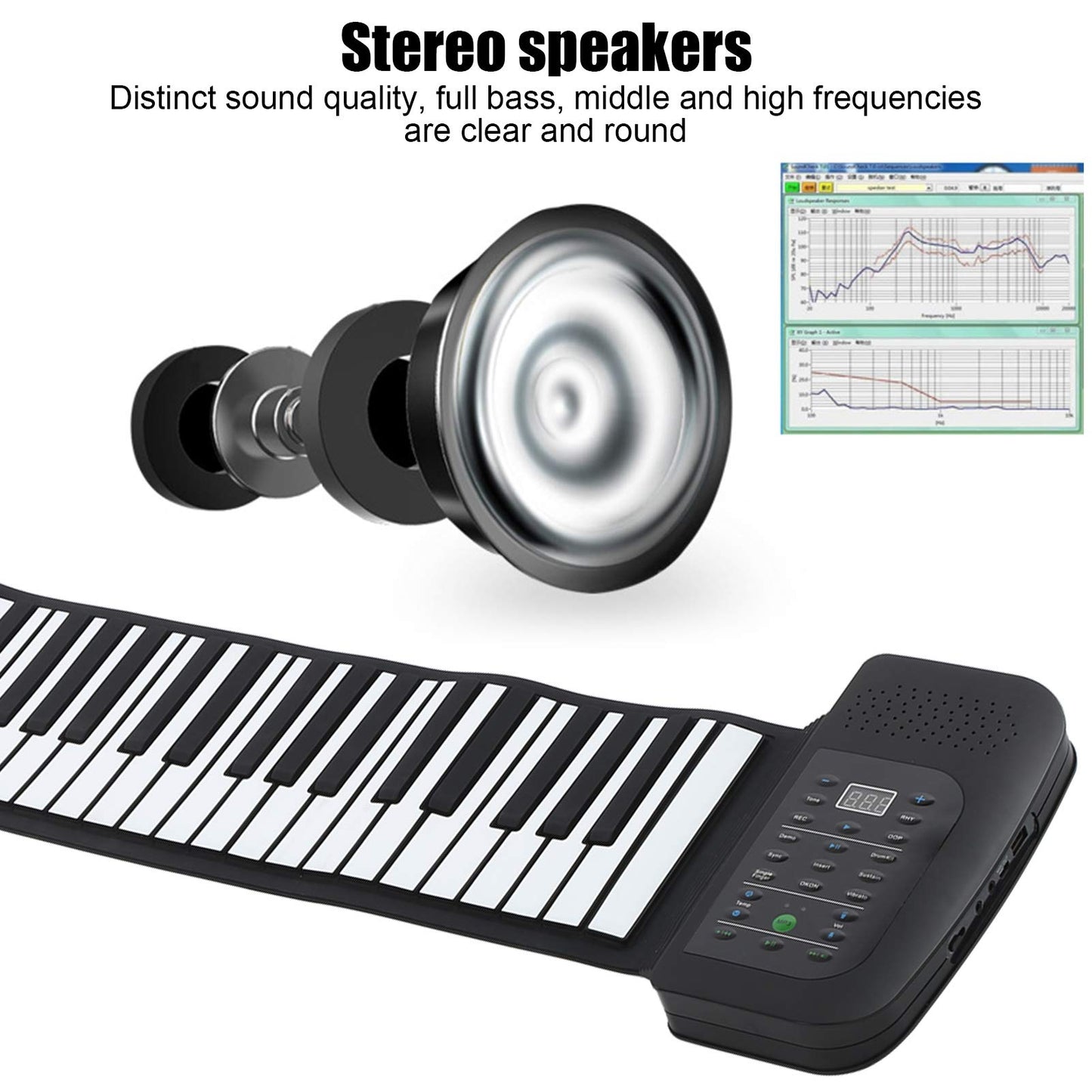Teclado de Piano POCREATION Negro Flexible Roll Up 88 Teclas Portátil para Principiantes