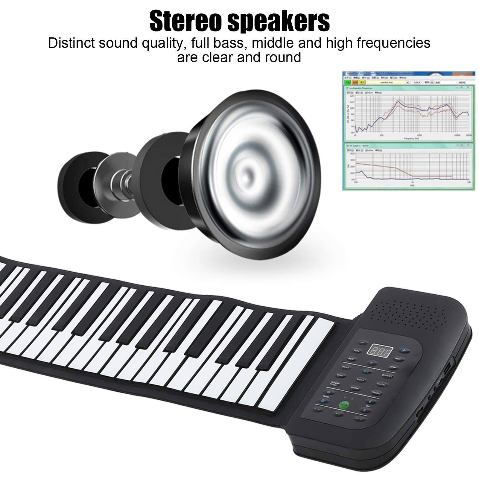 Teclado de Piano POCREATION Negro Flexible Roll Up 88 Teclas Portátil para Principiantes