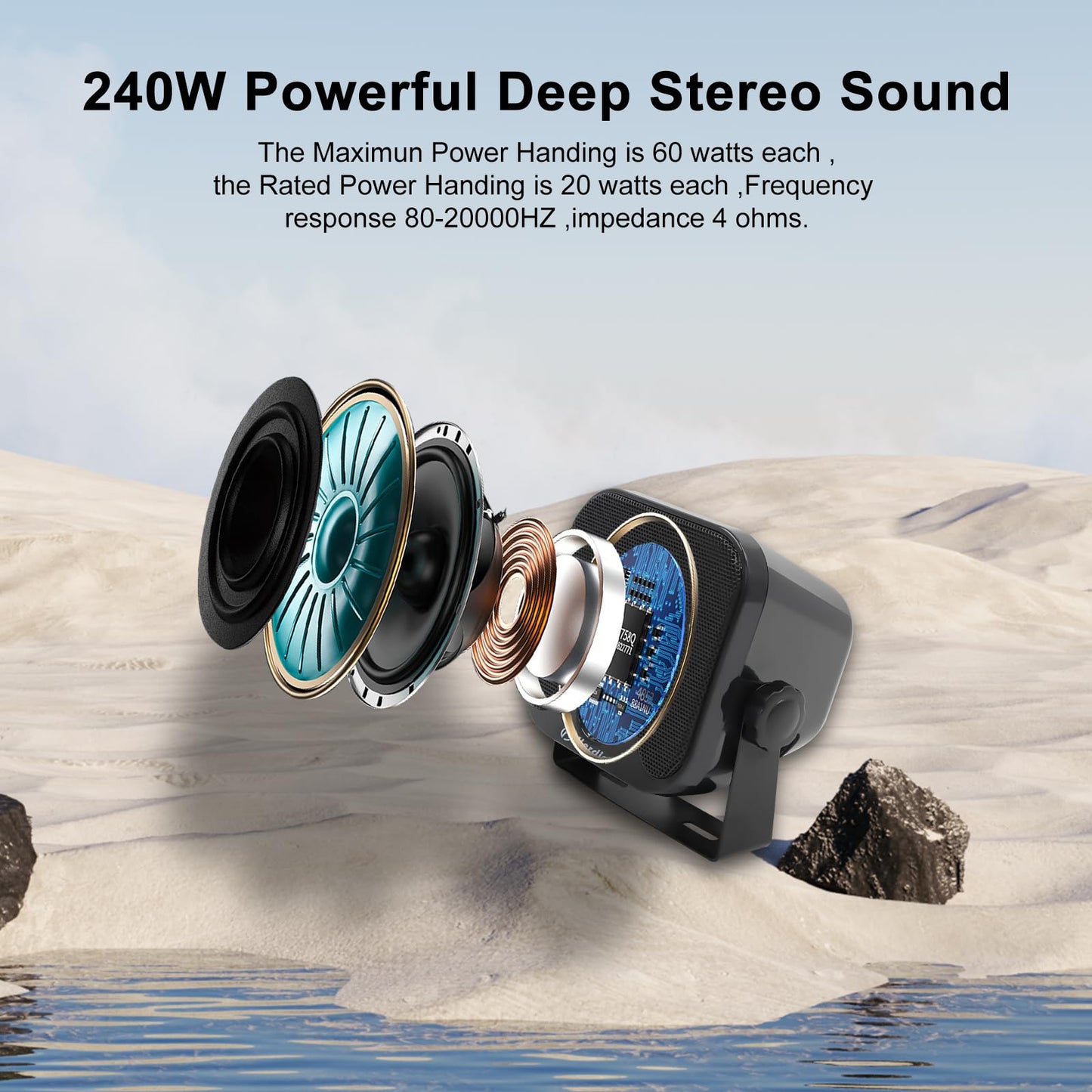Herdio - Altavoces Bluetooth de 4 pulgadas, 240 W, impermeables, para carrito de golf, ATV, UTV, RZR, caravana, tractor, camión, jeep, patio, Powersports, 2 pares (negro)