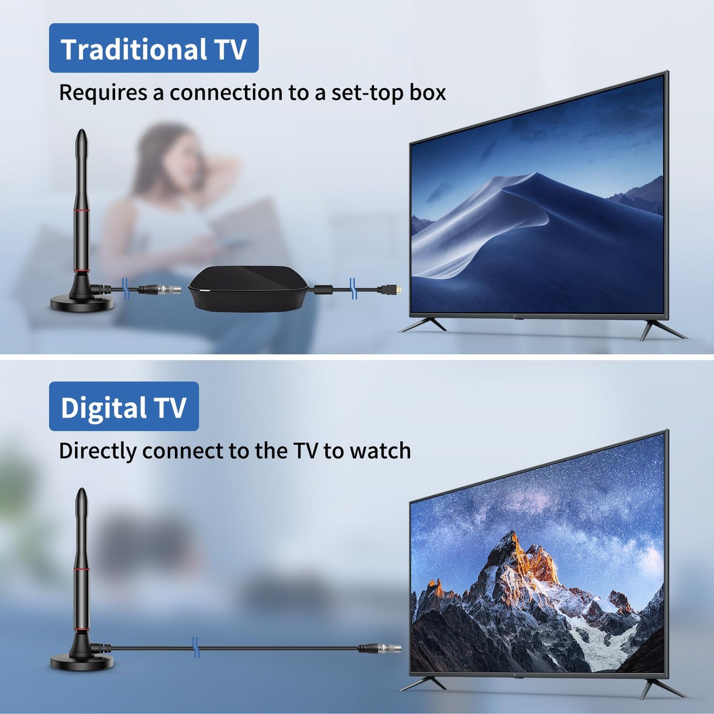 Oaitree Antena de TV para Smart TV, Antena de TV Digital para Smart TV, Antena de TV HD para Interiores, Antena de TV Digital HD en Interiores, Antena de televisión Perfecta para Canales 4K 1080P.