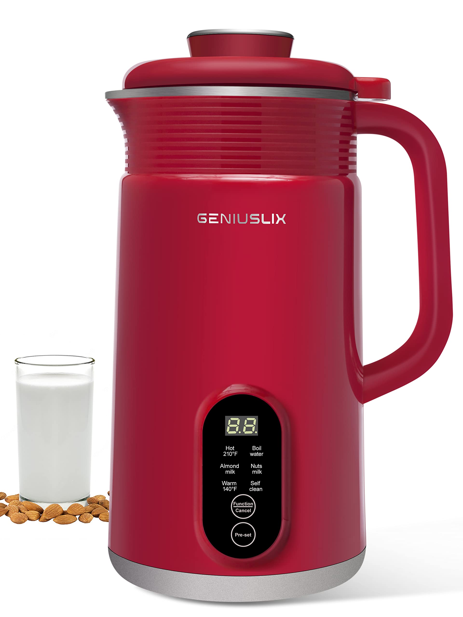 GENIUSLIX Máquina automática para hacer leche de nueces para leche casera a base de plantas con limpieza automática y control de temperatura, máquina de leche de soja, avena, coco, anacardo, almendra