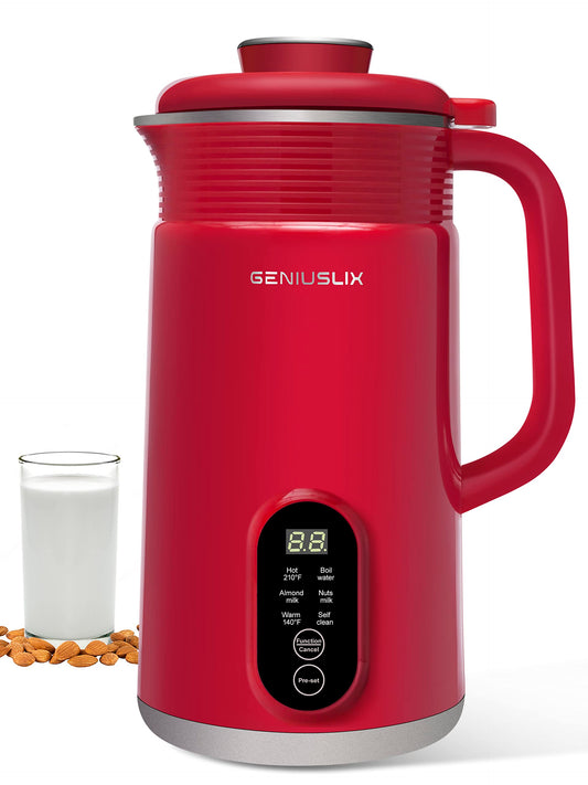 GENIUSLIX Máquina automática para hacer leche de nueces para leche casera a base de plantas con limpieza automática y control de temperatura, máquina de leche de soja, avena, coco, anacardo, almendra