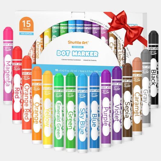 Shuttle Art Bingo Dabbers, marcadores de puntos lavables de 15 colores para niños pequeños, bolígrafos de bingo, marcadores no tóxicos a base de agua para niños en edad preescolar