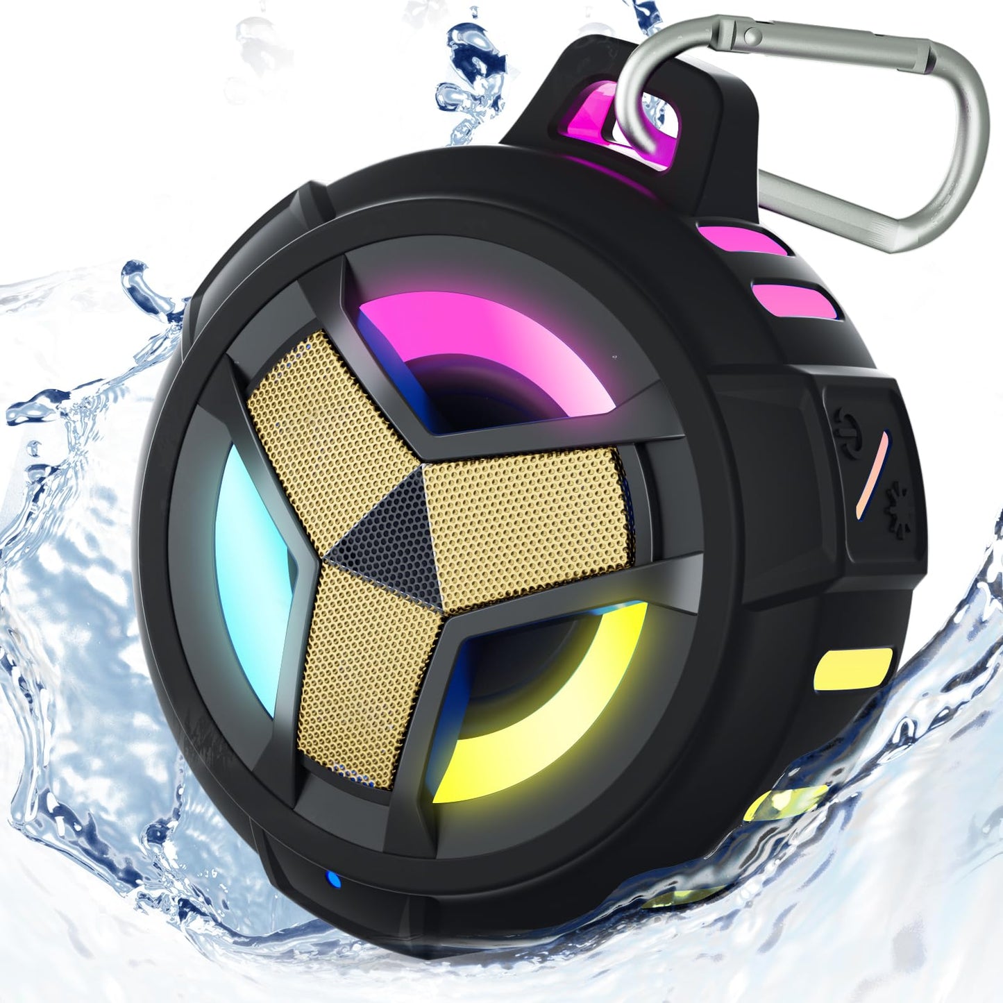 EBODA - Altavoz Bluetooth IP67 impermeable, flotante, LED, B18P, Negro y Dorado