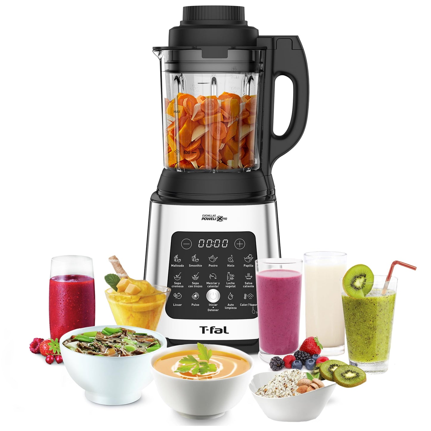 Licuadora T-Fal Ultraforce BL83SDX0 Blanca con Función de Cocción y 10 Programas Automáticos