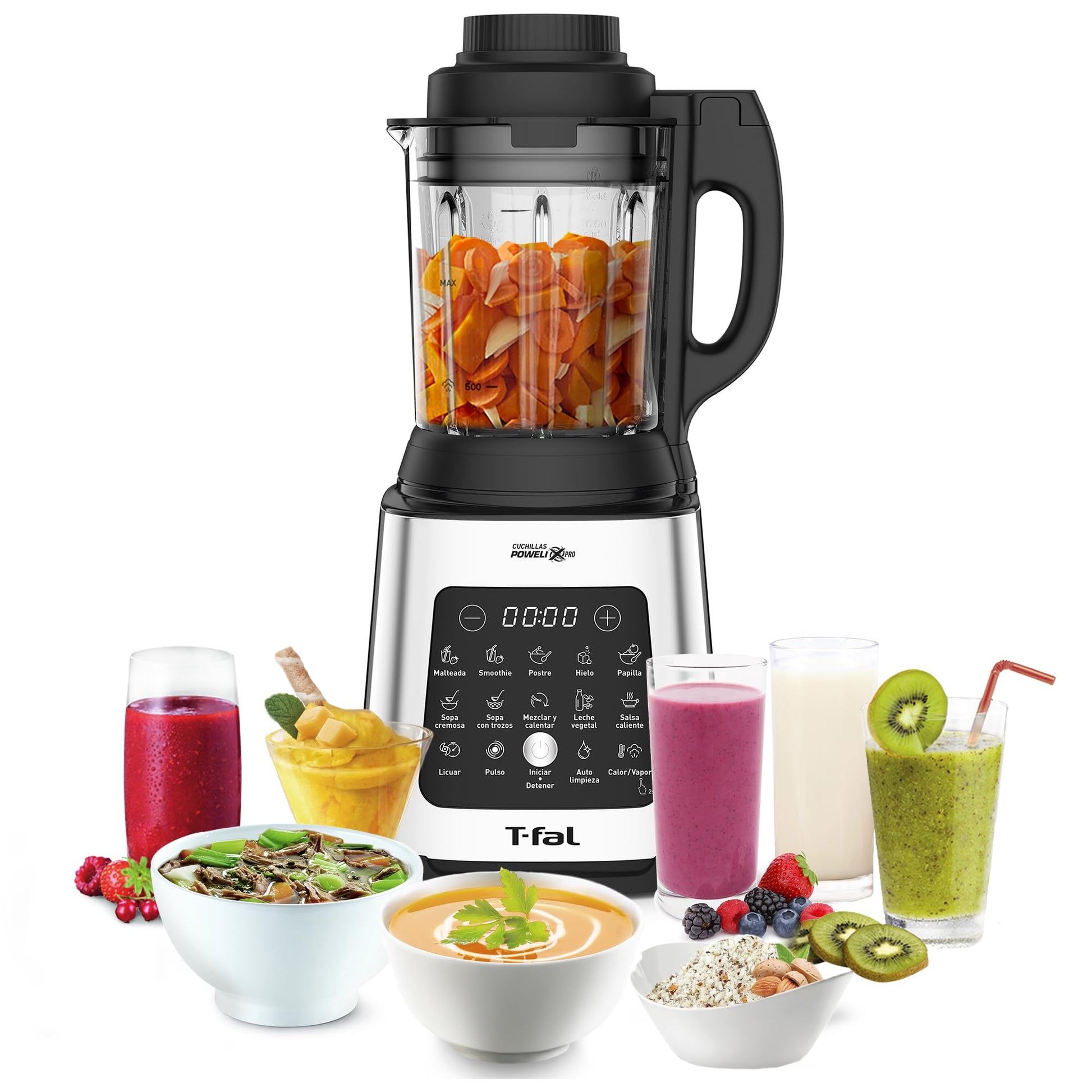 Licuadora T-Fal Ultraforce BL83SDX0 Blanca con Función de Cocción y 10 Programas Automáticos