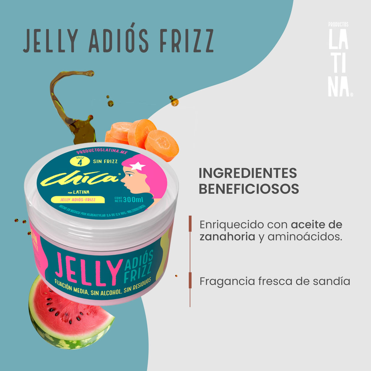 LATINA® | Gel para el Cabello - Jelly CHICA® Anti Frizz Cabello | Belleza Mujer - Activador de Rizos | Complementar con Tratamiento para Cabello Maltratado