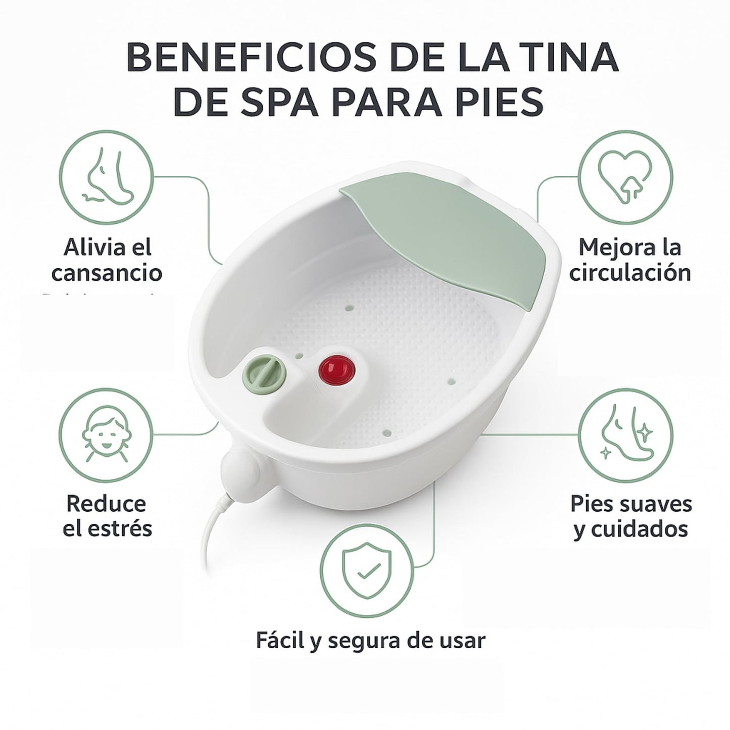 Hidromasajeador Eléctrico para Pies Spa 42 x 33 cm Tina Blanco y Verde
