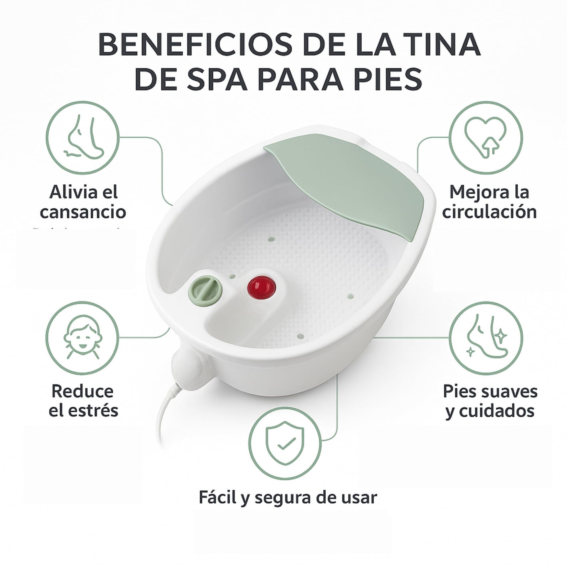 Hidromasajeador Eléctrico para Pies Spa 42 x 33 cm Tina Blanco y Verde