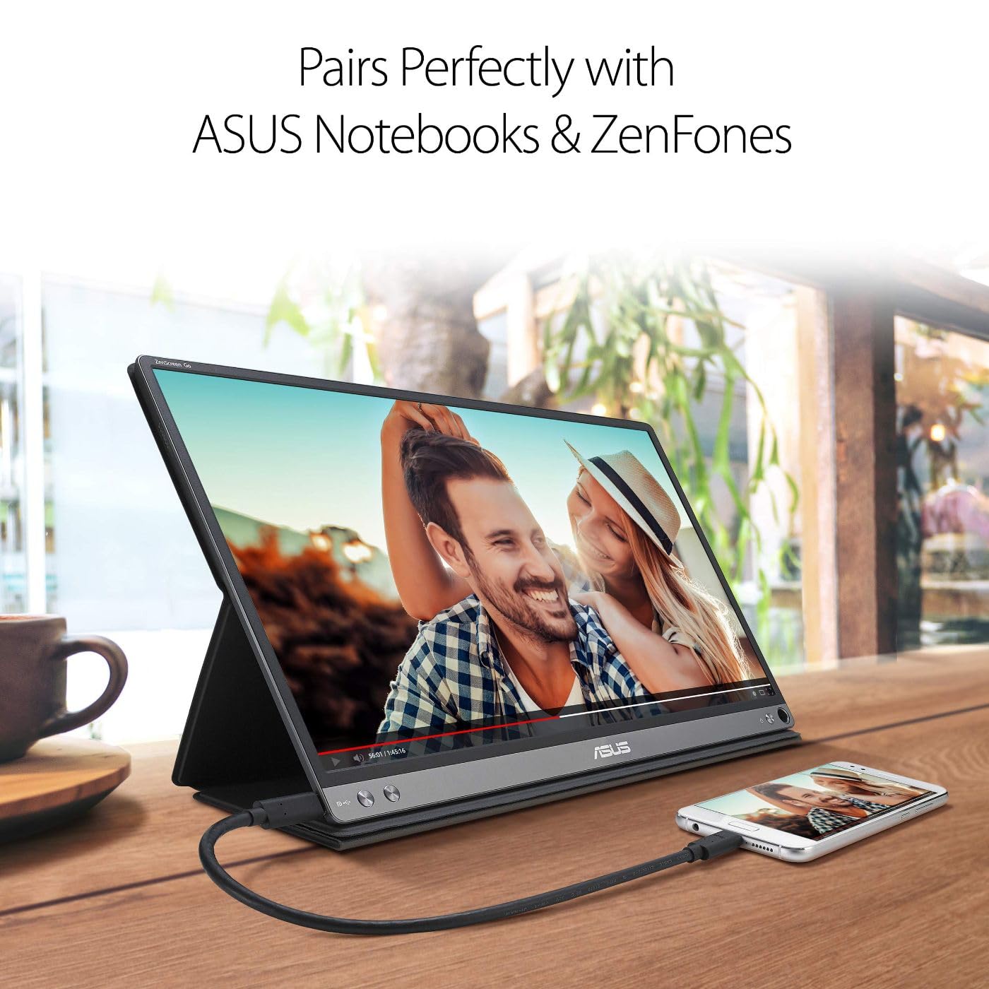Asus - Monitor Portátil Zenscreen Go Mb16Ahp Full Hd De 15,6 Pulgadas, Ips, Antirreflectante, Batería Y Altavoz Integrados, Cuidado De Los Ojos, Usb Tipo C, Micro Hdmi Con Funda Inteligente Plegable