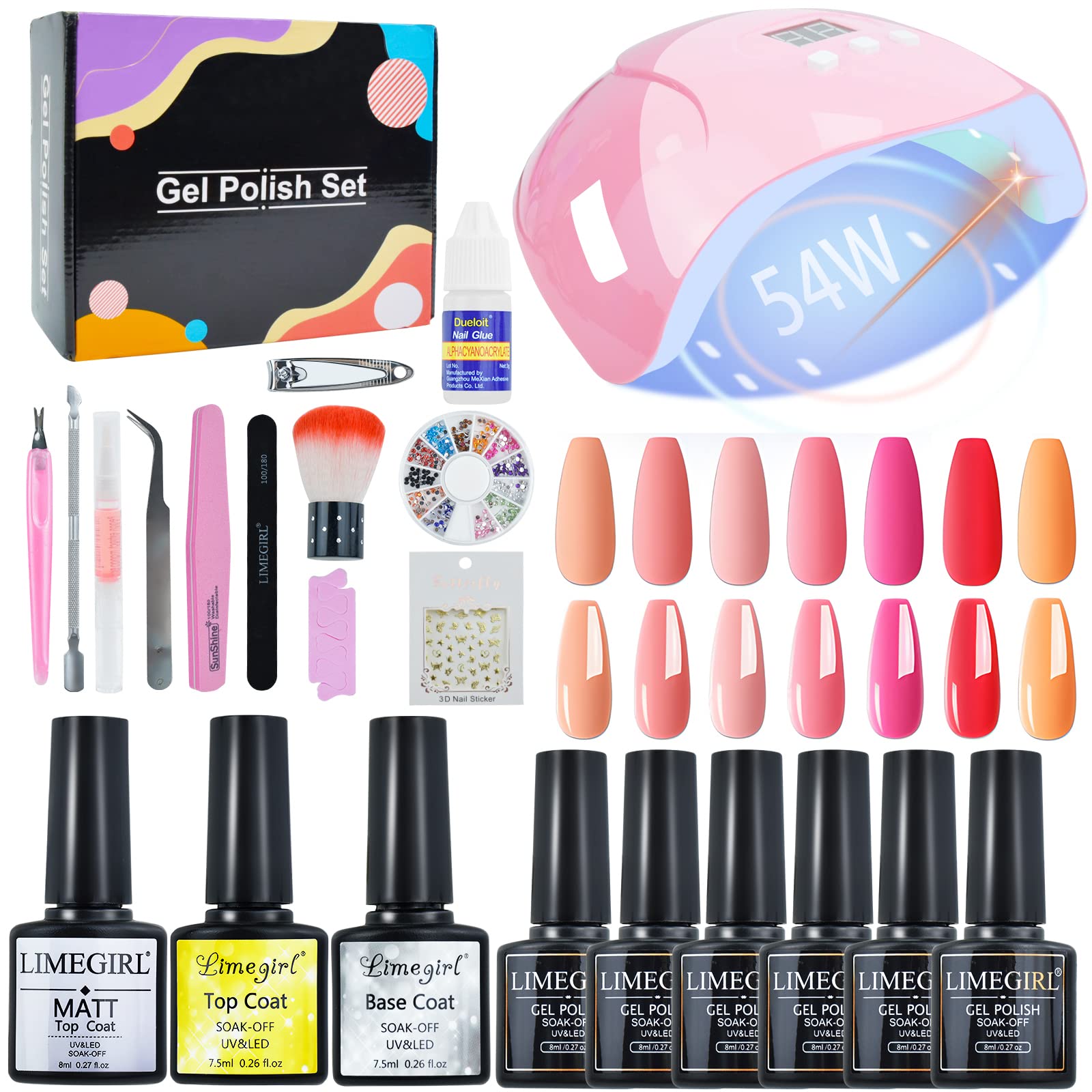 Kit de Uñas en Gel OranSee de 24 Piezas con Lámpara UV/LED de 54W