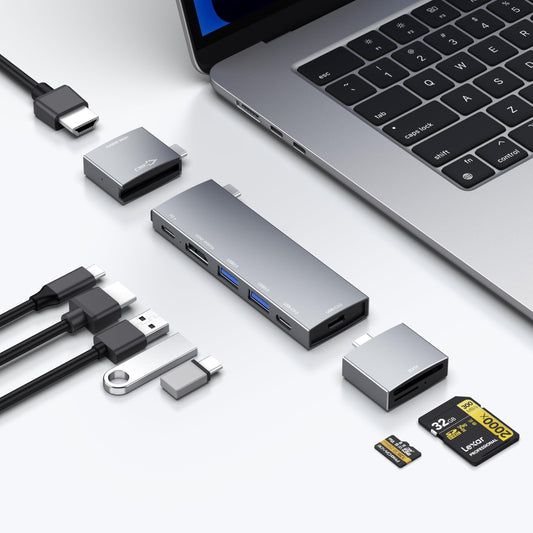 Hub USB C 8 en 2 para MacBook Pro MacBook Air iPad Dell Lenovo HP con 2 HDMI 4K 60Hz Lector de Tarjetas microSD SD y 2 Puertos USB A