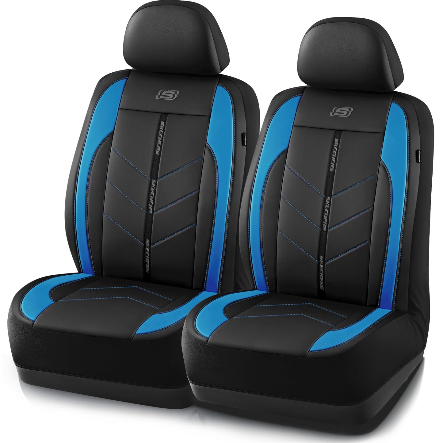 Skechers Fundas de asiento de coche, lujosas fundas de asiento de cuero sintético, protector de asiento de coche impermeable antideslizante para asientos delanteros, accesorios de coche compatibles