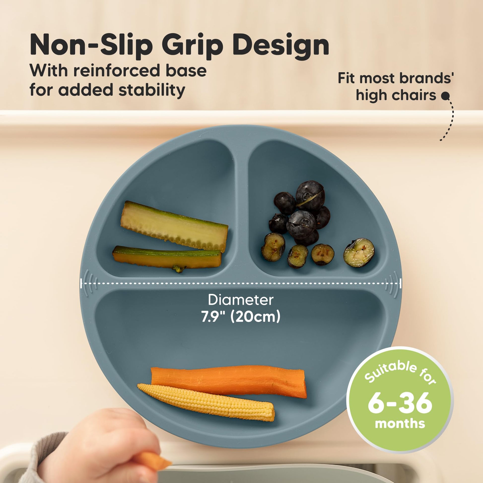 KeaBabies Platos infantiles para bebé, 3 unidades, 100% silicona, con ventosa, platos para niños divididos con división, placas de silicona para bebé, sin BPA, aptos para microondas (desierto)