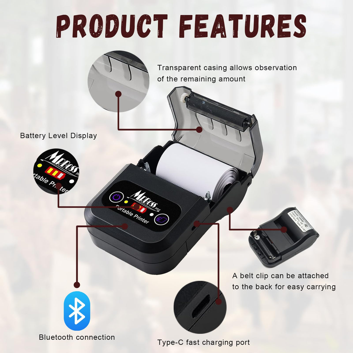 Tablet de Caja Registradora Móvil MRBOSS 10.1 Pulgadas con Impresora Portátil Integrada