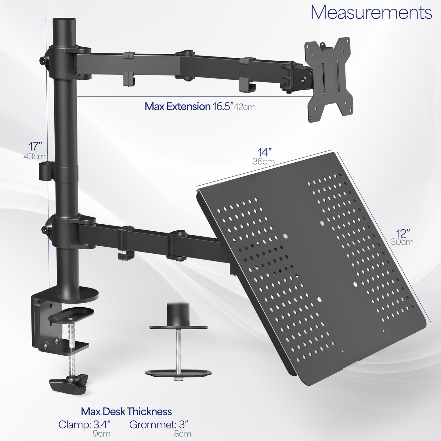 Soporte Ajustable VIVO Negro para Monitor Individual de 13 a 32 Pulgadas y Portátil con Opciones de Ojales