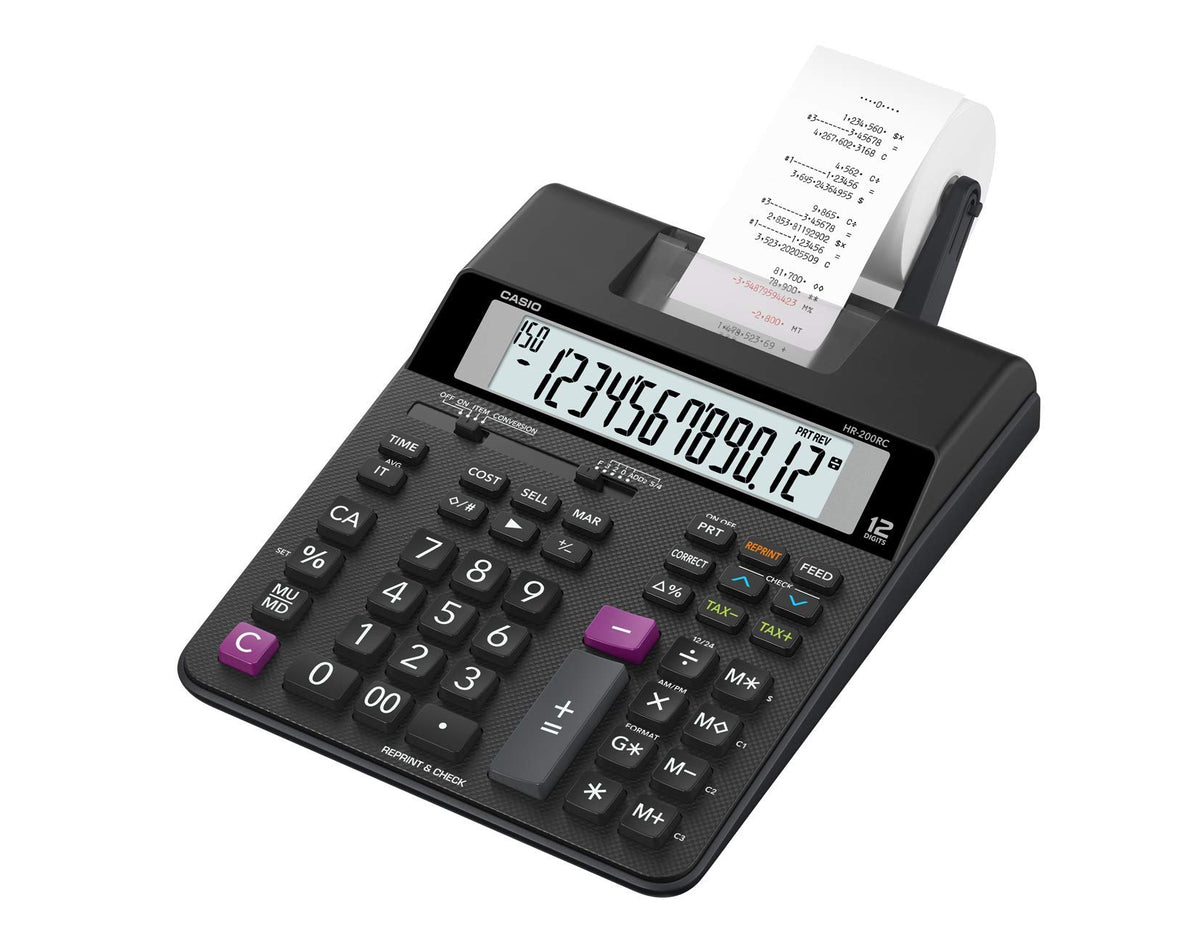 Casio HR-200RC - Calculadora de impresión de computadora con impresión de Doble Color y verificación de 150 Pasos, Costo/Venta/margen, impuestos y Calendario, Nueva versión de HR-150TM | Ideal para