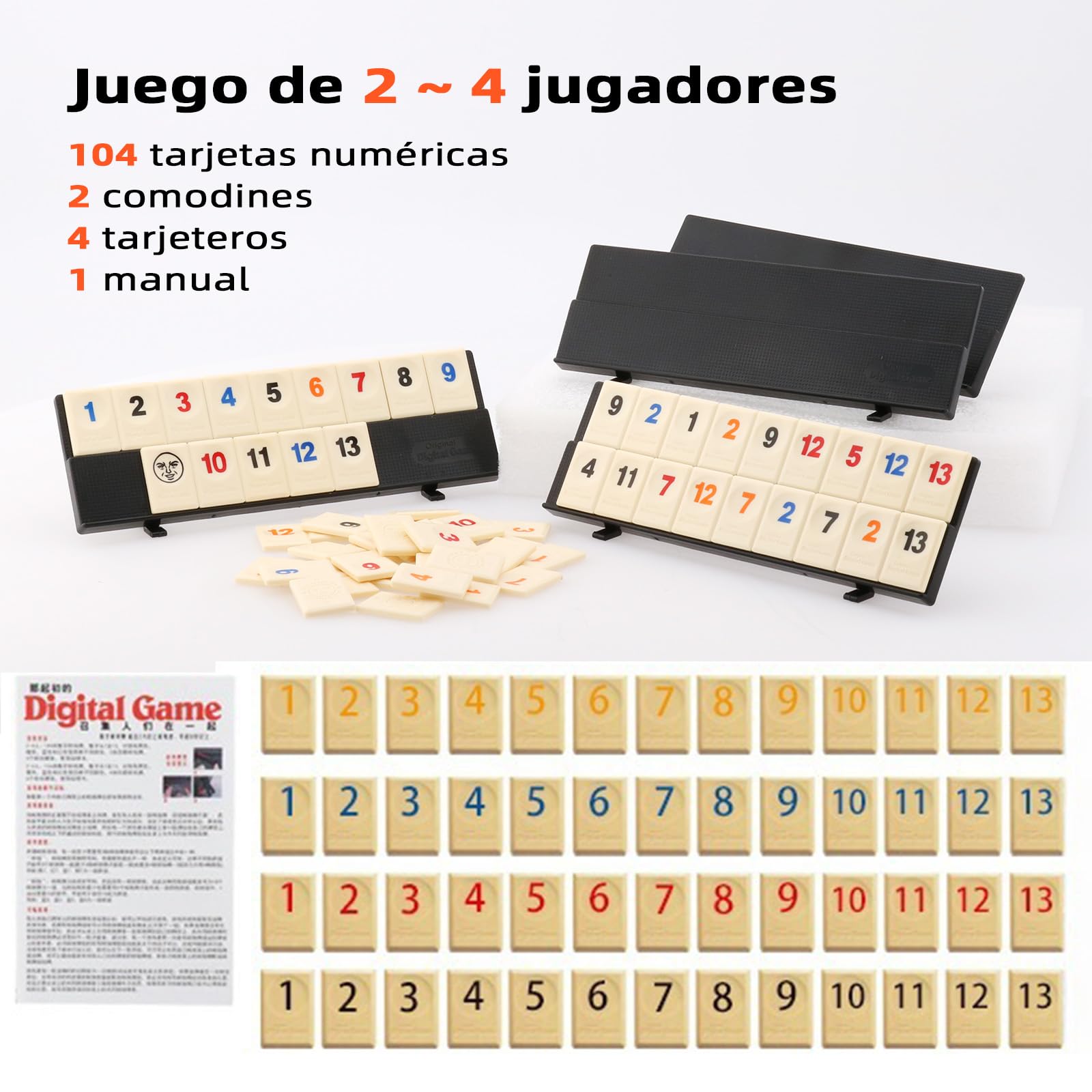 IRUEJFSR Rummy Juegos de Mesa Adultos, con 4 Soportes Antideslizantes, Adecuado para Piles Juego de Mesa de Reuniones Familiares y Amigos