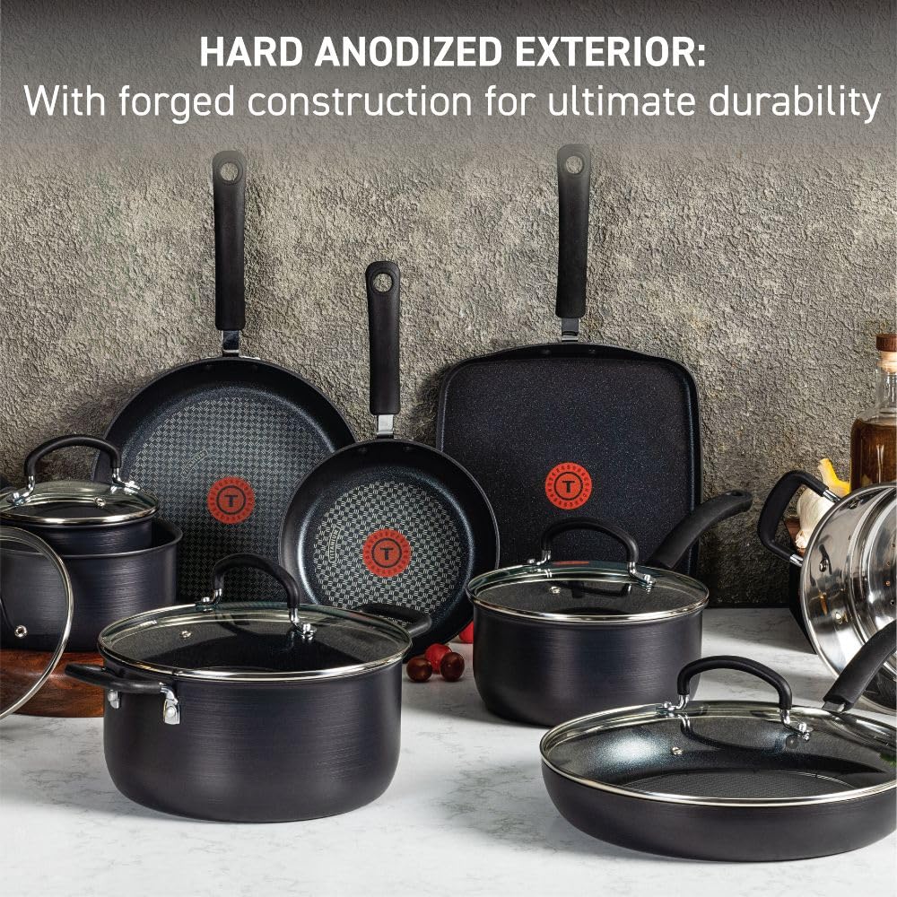 Juego de Utensilios de Cocina T-fal Negro Anodizados Duros Anti-Adherentes 14 Piezas