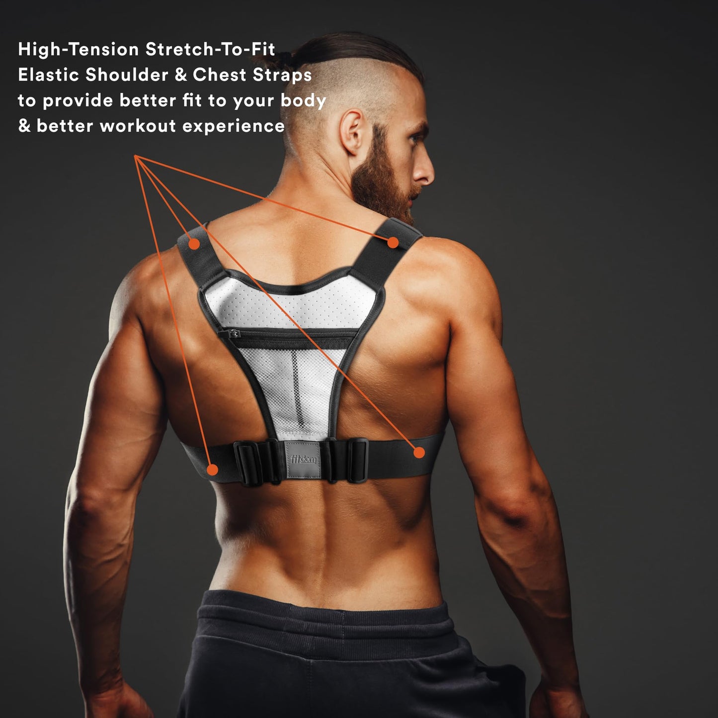 Fitdom - Paquete de pecho deportivo inspirado en la táctica. Bolsa de pecho para hombre con soporte para teléfono integrado. Este chaleco EDC Rig Pouch es perfecto para entrenamientos, ciclismo y