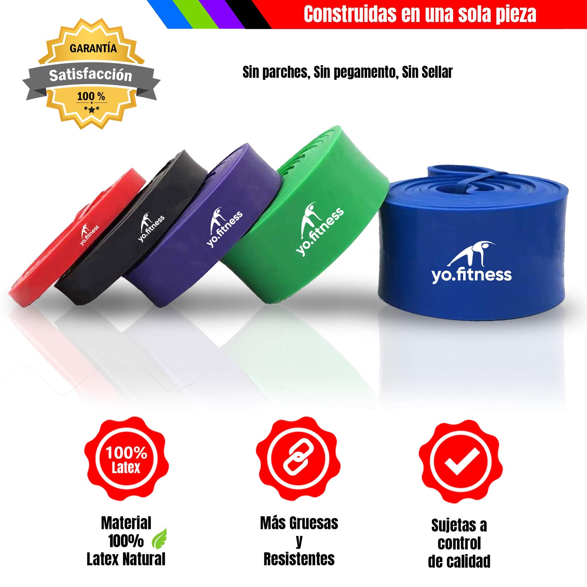 Banda de Resistencia YO.FITNESS Elástica 208 cm Extra Durable para Estiramiento y Entrenamiento de Todo el Cuerpo