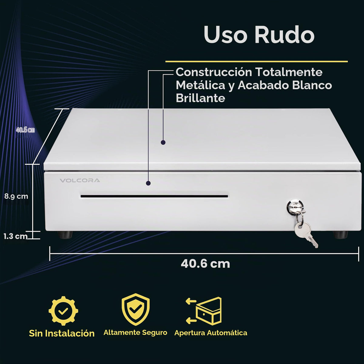 Cajón de Caja Registradora Volcora Negro con Bandeja de Efectivo y Compartimento Extraíble para Sistema POS