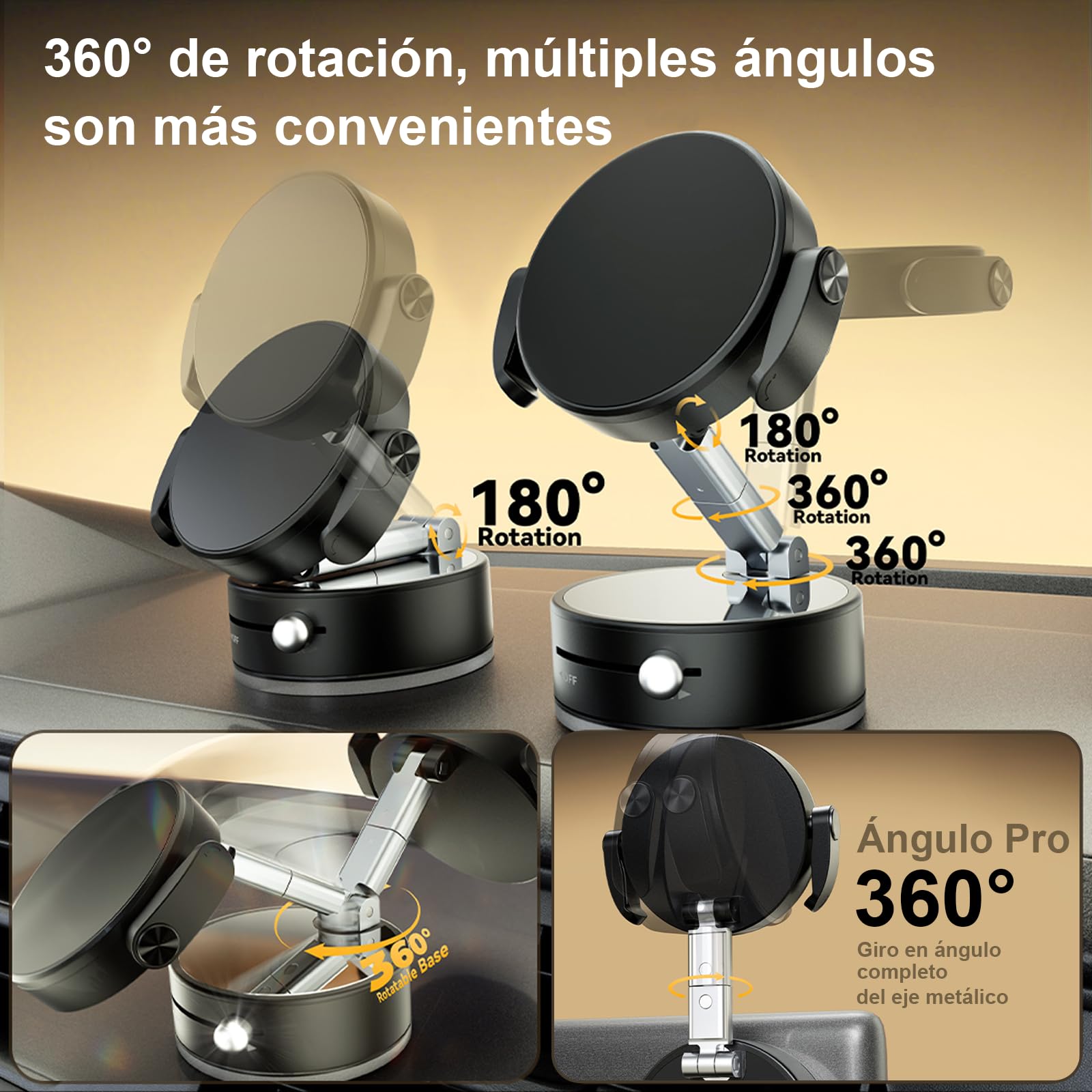 FEISEDY Soporte Magnético Plegable para Coche con Pinza Ajustable – Compatible con iPhone y Todos Teléfonos (Incluye No Magnéticos), 360° Rotación, Base Fuerte y Estable para Escritorio o Viajes