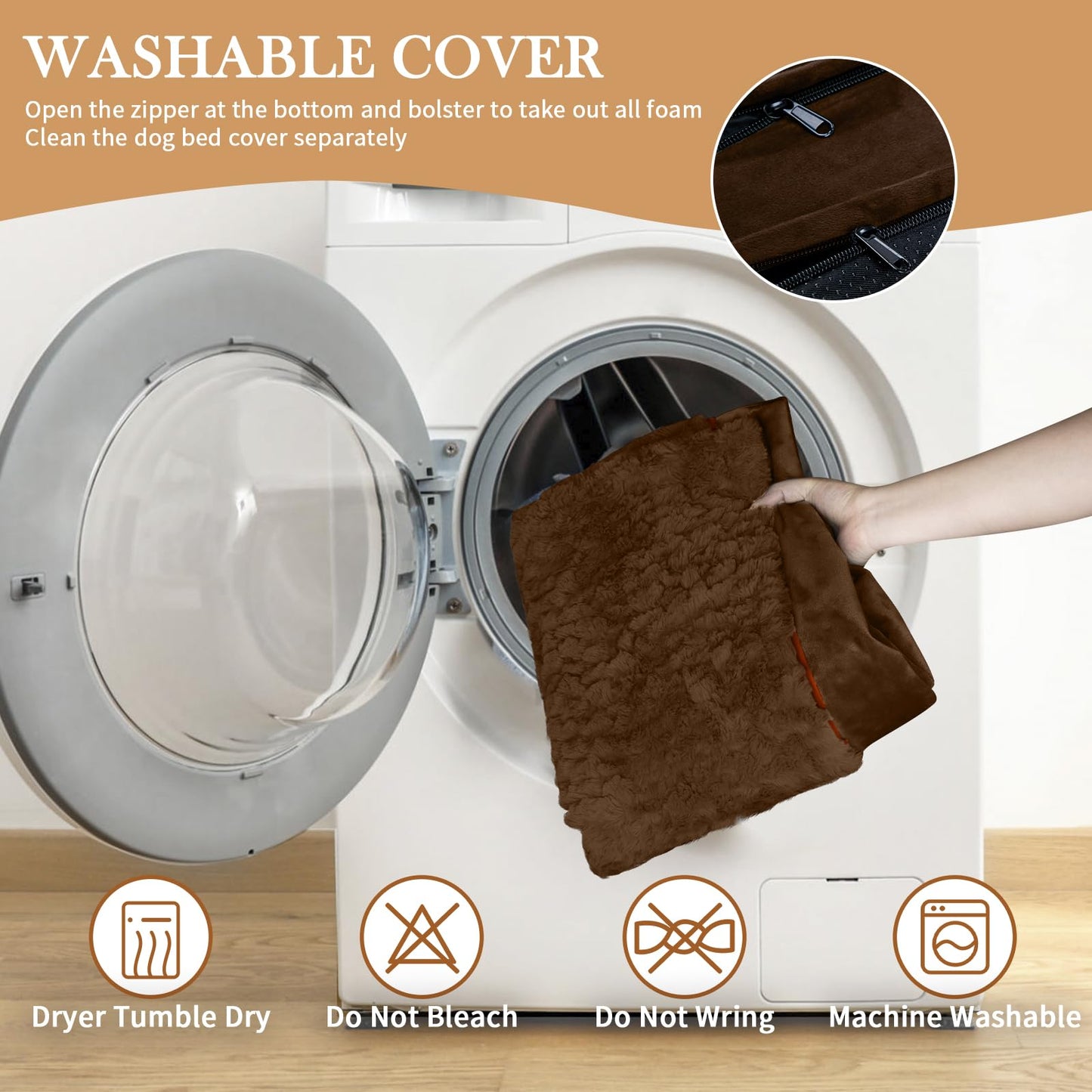 Comfort Expression - Camas grandes para perros impermeables de espuma ortopédica para perros, cómoda cama para mascotas con funda extraíble lavable y parte inferior antideslizante (L, café chocolate)