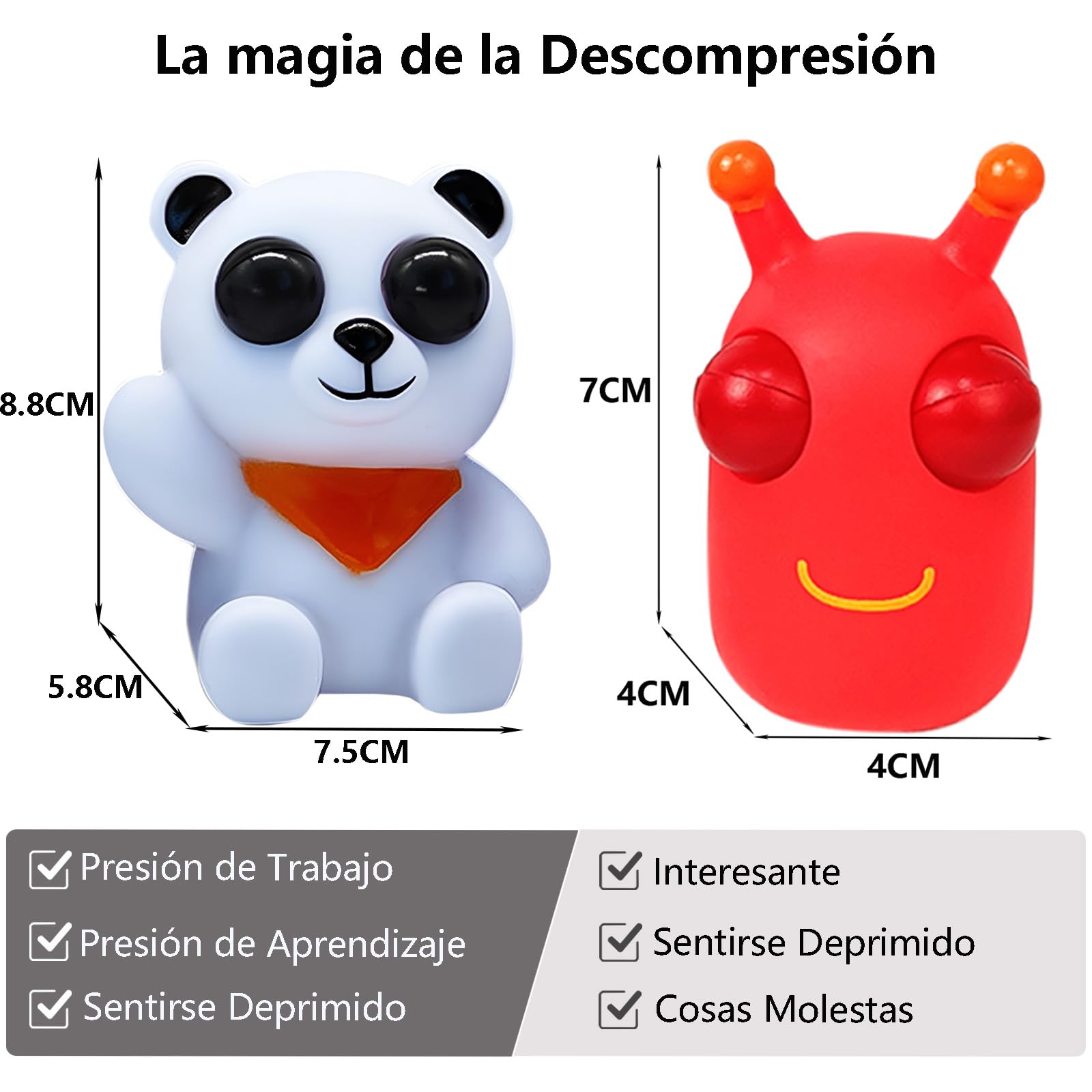 Paquete de 5 Juguetes Antiestrés UEBSDVA Varios Colores con Diseño de Panda e Insecto para Adultos