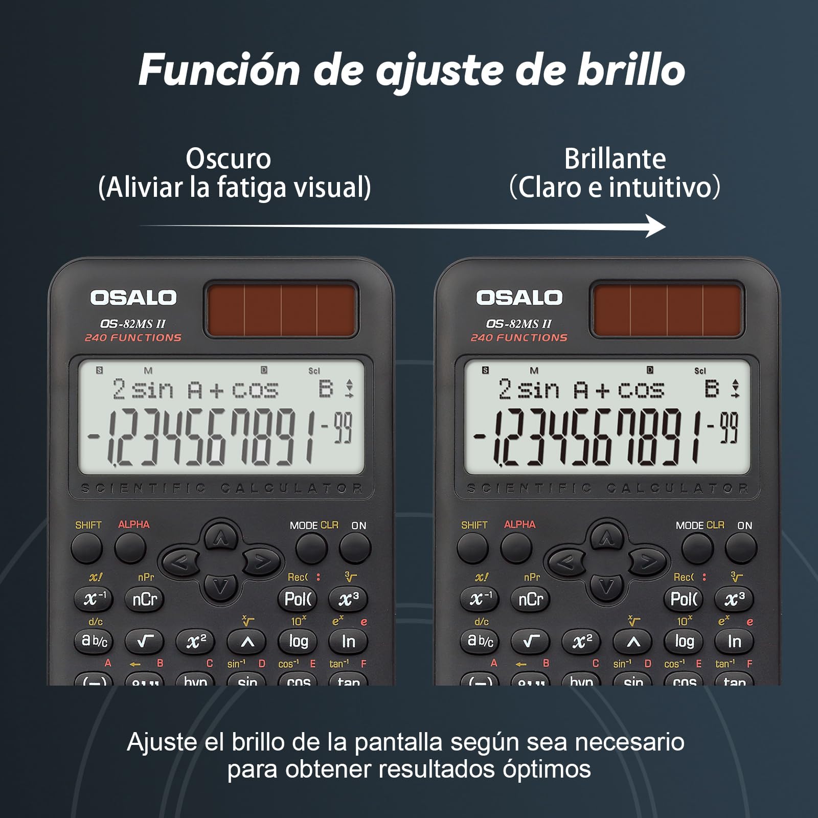 Calculadora científica 240 Funciones Pantalla de 2 líneas Calculadoras solares y de batería para Estudiantes universitarios de Secundaria (OS 82MS 2.ª edición)