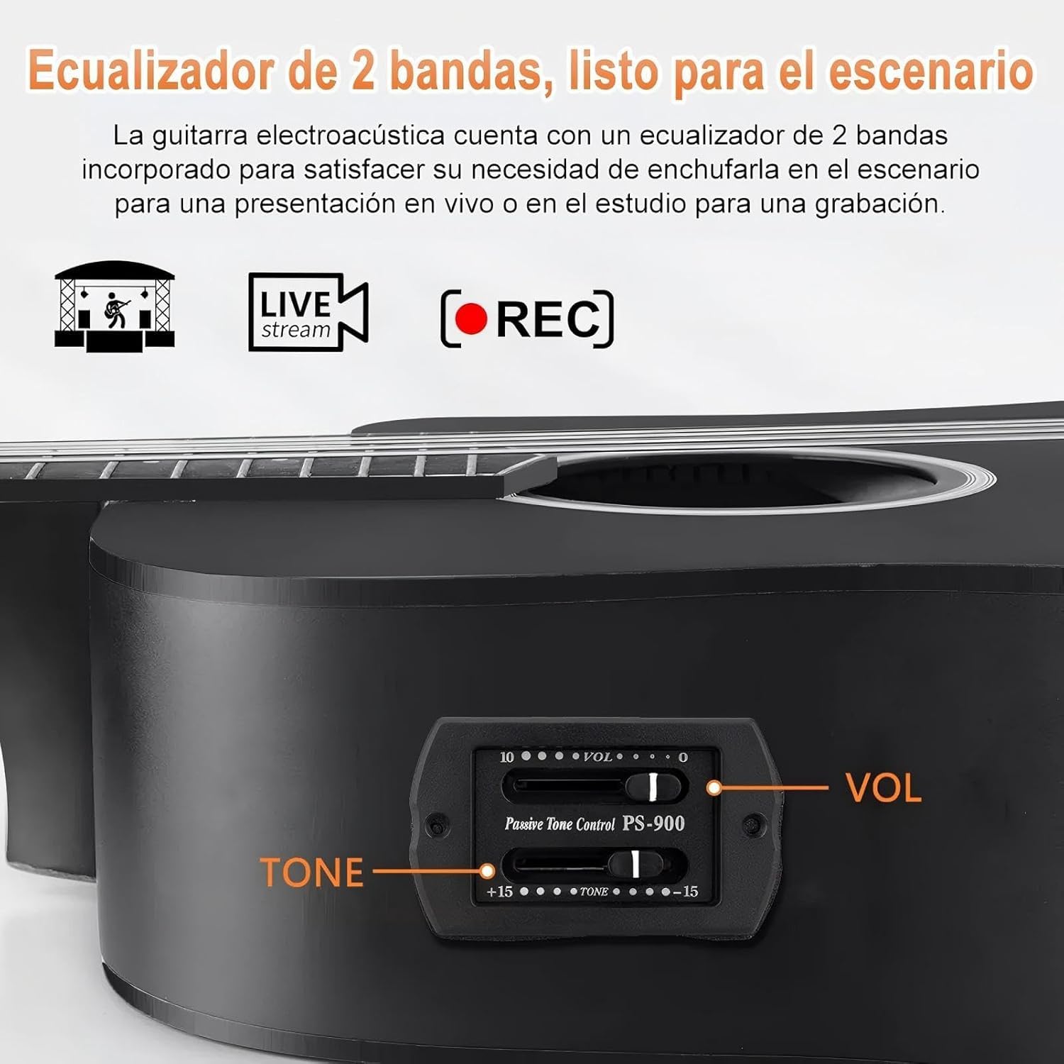 Guitarra Electrica Acustica 38", 6 Cuerdas de Metal, Cuerpo de Madera de Tilo, con Ecualizador de 4 Bandas, Incluye Funda, Afinador, Cuerdas de Repuesto y Más, Adecuada para Expertos y Principiantes