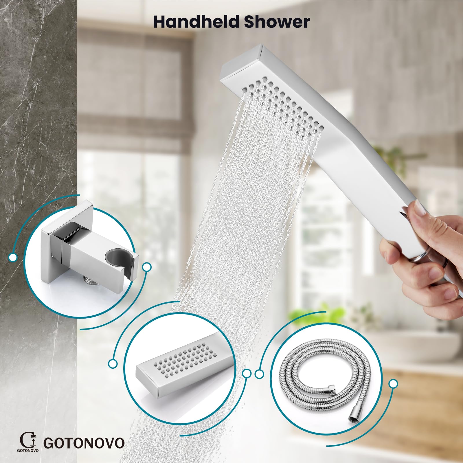 gotonovo Juego de sistema de ducha de 8 pulgadas con relleno de boquilla de bañera, cromo pulido, combo de bañera de ducha montado en la pared, cabezal de ducha de mano para baño, válvula de lluvia y kit de moldura de 3 funciones
